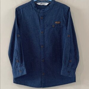 H&M Navy Checkered Long Sleeve Button Down Shirt Size 5-6